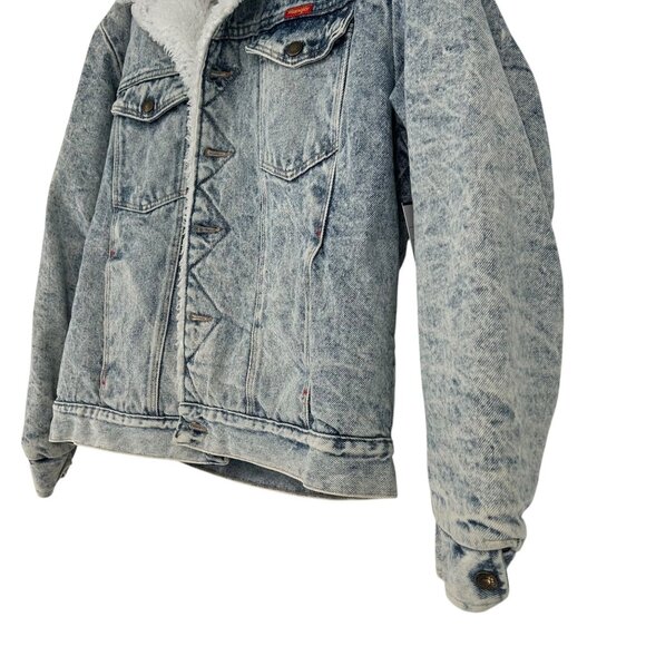 Vintage 80s Wrangler Trucker Jean Jacket Acid Snow Wash Sherpa Western Outlaw M - Picture 15 of 16